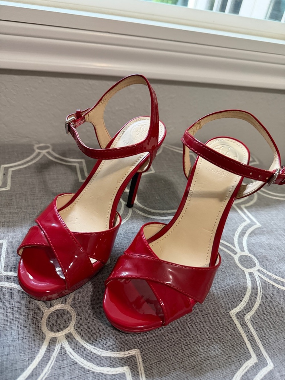 Guess Red Patent Peep-Toe High Heel Sandals - Women - Picture 3 of 5